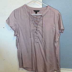 Express short sleeve blush neutral pink lace up criss cross top